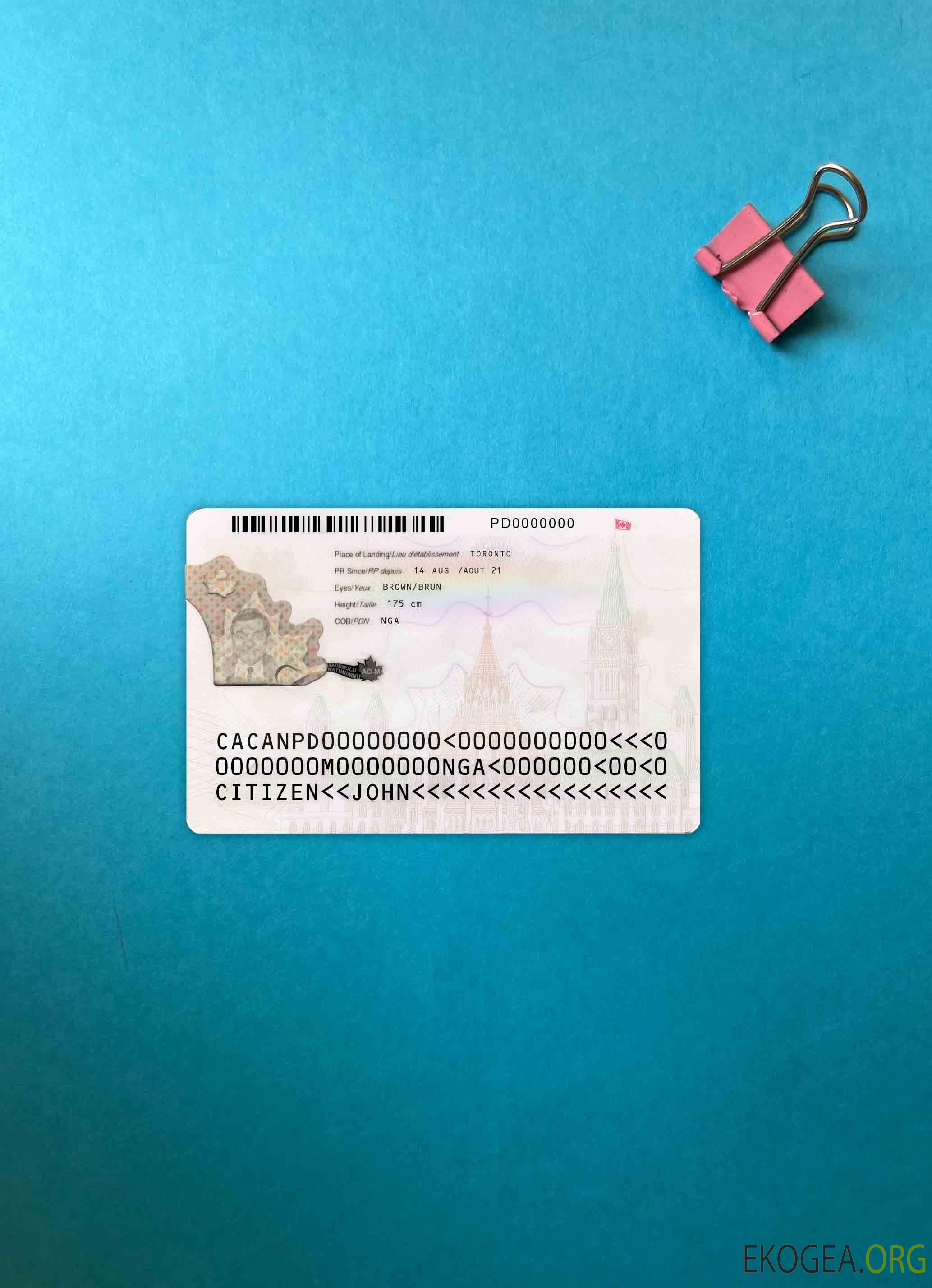 Carte de résident permanent du Canada version 2 photolook RETOUR